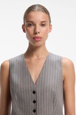 Pinstripe waistcoat with buttoned front, Grey Patterned