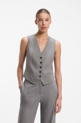 Pinstripe waistcoat with buttoned front, Grey Patterned