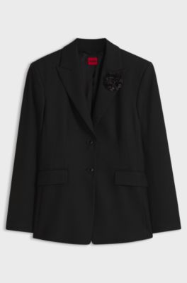 Regular-fit pinstripe blazer with sequin brooch, Black