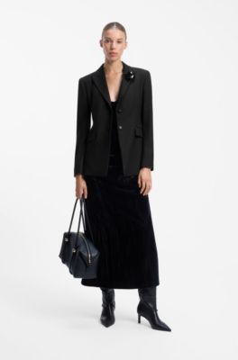 Regular-fit pinstripe blazer with sequin brooch, Black