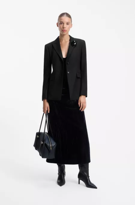 Regular-fit pinstripe blazer with sequin brooch