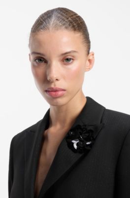 Regular-fit pinstripe blazer with sequin brooch, Black