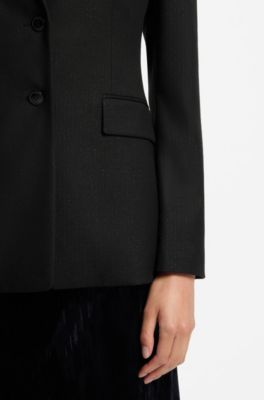 Regular-fit pinstripe blazer with sequin brooch, Black