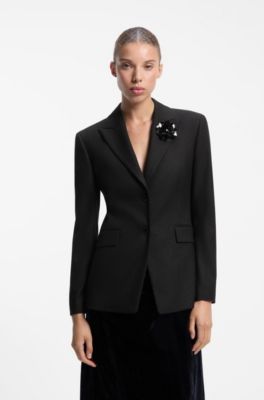 Regular-fit pinstripe blazer with sequin brooch, Black