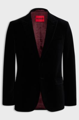 Extra-slim-fit blazer in cotton velvet, Black