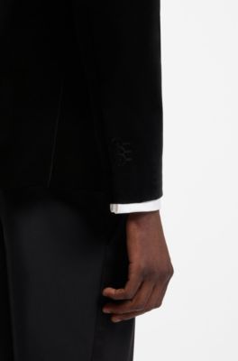 Extra-slim-fit blazer in cotton velvet, Black