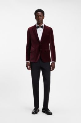 Extra-slim-fit blazer in cotton velvet, Dark pink