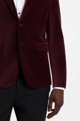 Extra-slim-fit blazer in cotton velvet, Dark pink