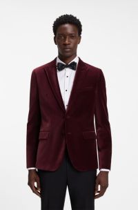 Extra-slim-fit blazer in cotton velvet, Dark pink