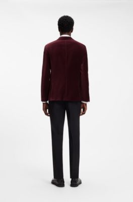 Extra-slim-fit blazer in cotton velvet, Dark pink