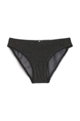 Stretch briefs with metallic thread and charm, Black
