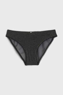 Stretch briefs with metallic thread and charm, Black