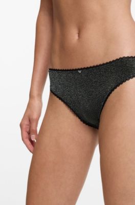 Stretch briefs with metallic thread and charm, Black