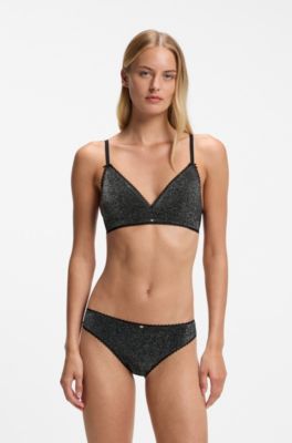 Stretch briefs with metallic thread and charm, Black