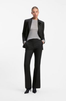 Pantaloni slim fit gessati con gamba bootcut, Nero a motivi