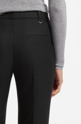Pantaloni slim fit gessati con gamba bootcut, Nero a motivi