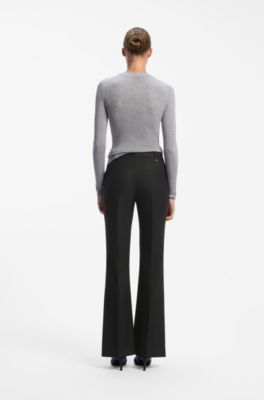 Pinstripe slim-fit trousers with bootcut leg, Black Patterned