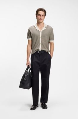 Short-sleeved cotton cardigan with a Cuban collar, Natural