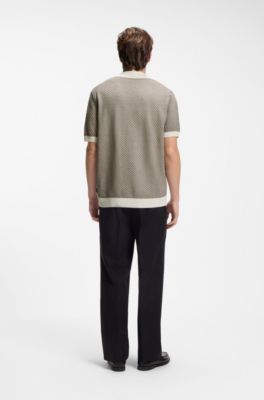 Short-sleeved cotton cardigan with a Cuban collar, Natural