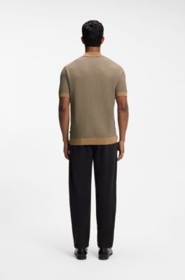 Short-sleeved cotton cardigan with a Cuban collar, Beige