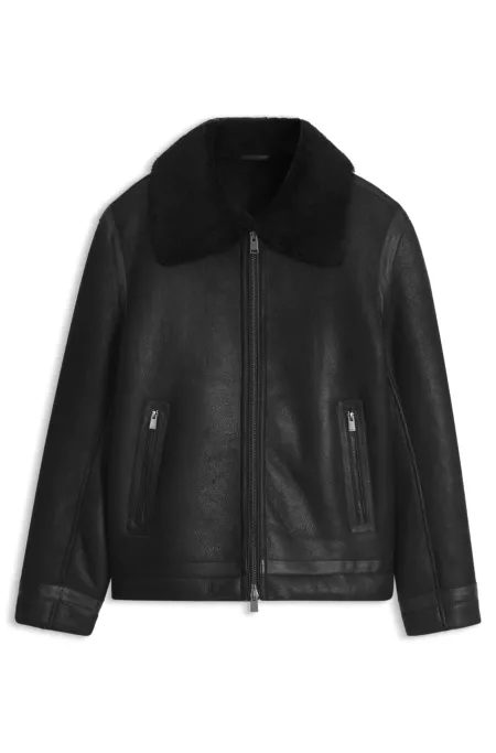 Veste en cuir grainé avec col en peau retournée