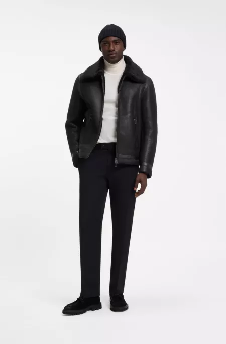 Genarbte Lederjacke mit Shearling-Kragen