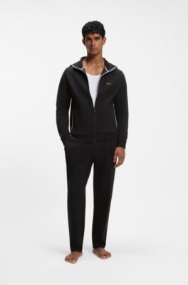 Interlock-cotton-blend tracksuit bottoms with metallic logo, Black