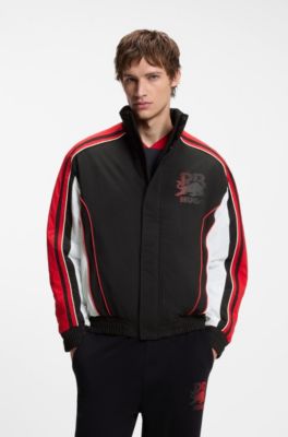 HUGO x RB water-repellent jacket with bull motif, Black / Red