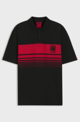 HUGO x RB piqu&eacute; polo shirt with bull motif, Black / Red