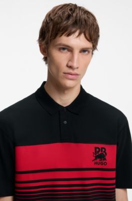 HUGO x RB piqu&eacute; polo shirt with bull motif, Black / Red