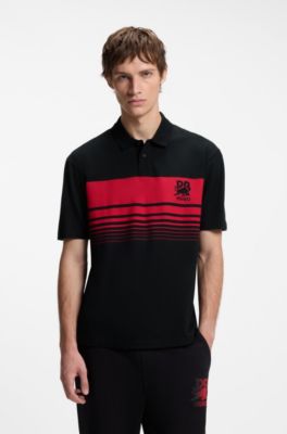 HUGO x RB piqu&eacute; polo shirt with bull motif, Black / Red