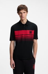 HUGO x RB piqu&eacute; polo shirt with bull motif, Black / Red