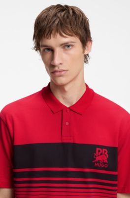 HUGO x RB piqu&eacute; polo shirt with bull motif, Red