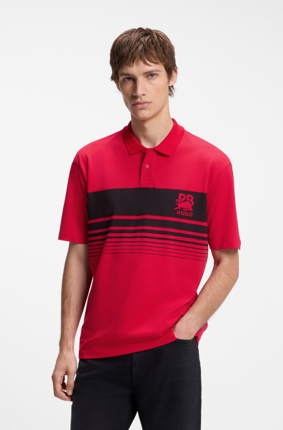 x RB piqué polo shirt with bull motif