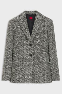 Blazer Regular &agrave; motif chevrons, Gris &agrave; motif