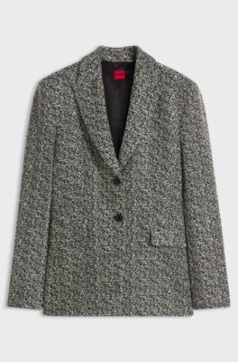 Regular-fit blazer with herringbone pattern, Grey Patterned