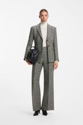 Regular-fit blazer with herringbone pattern, Grey Patterned