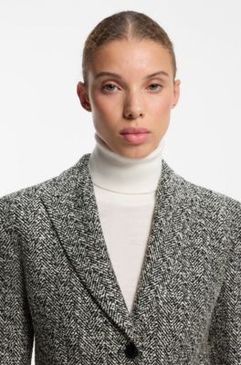 Regular-fit blazer with herringbone pattern, Grey Patterned