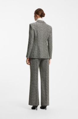 Regular-fit blazer with herringbone pattern, Grey Patterned