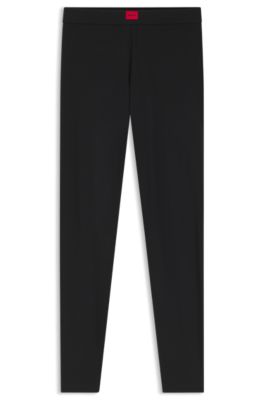 Slim-fit leggings with red woven logo label, Black