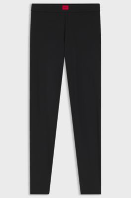 Slim-fit leggings with red woven logo label, Black