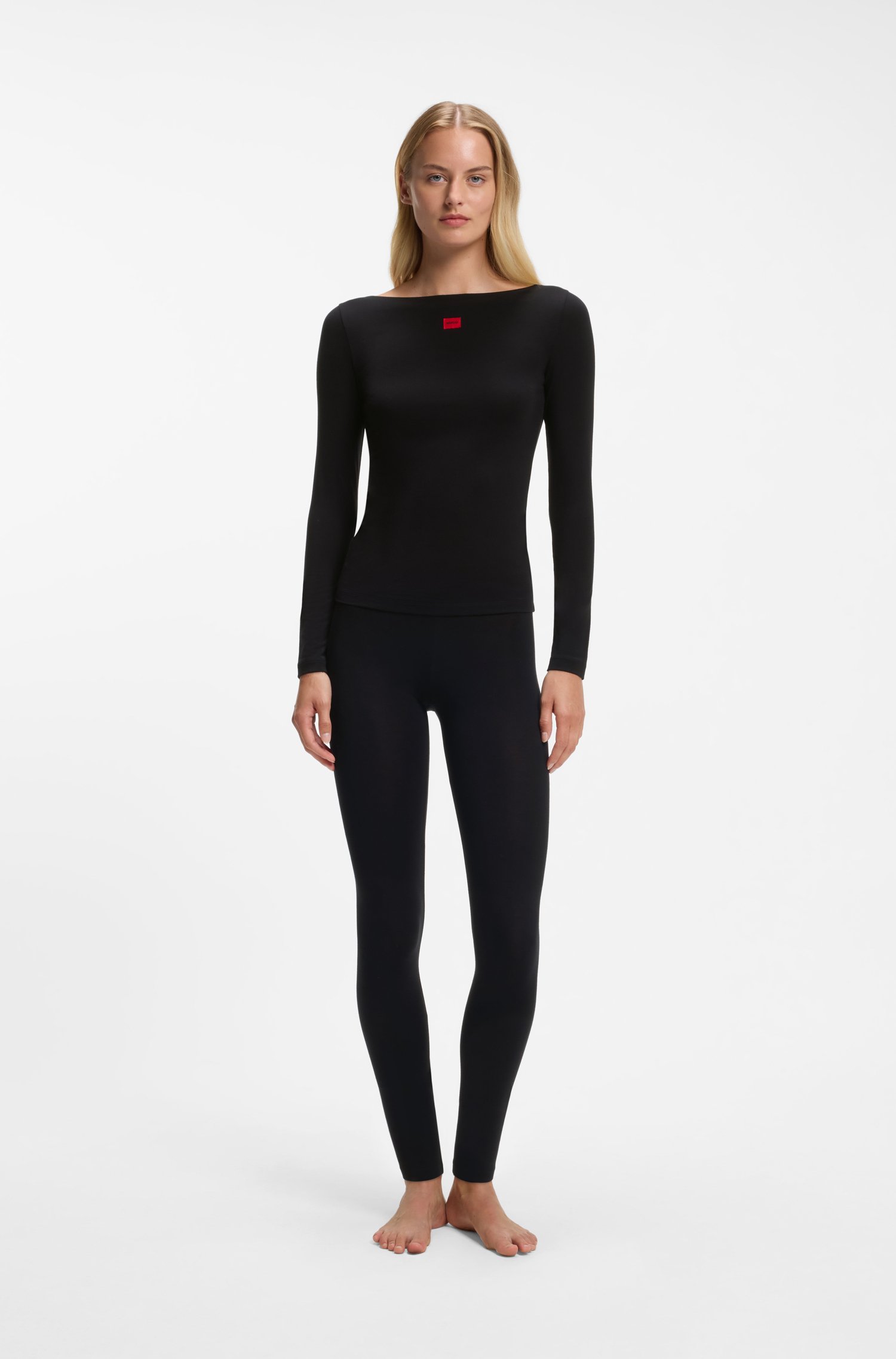 Hugo Slim-fit leggings with red woven logo label dam – bild 2