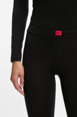 Slim-fit legging met rood geweven logolabel, Zwart