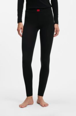 Slim-fit leggings with red woven logo label, Black