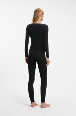 Slim-fit leggings with red woven logo label, Black