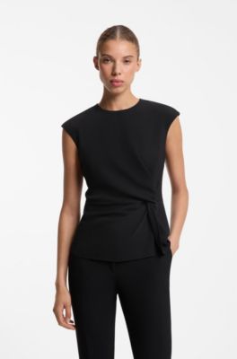 Crepe top with knotted detail, Black