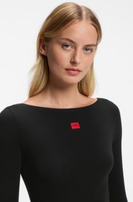 Slim-fit underwear top in stretch fabric, Black