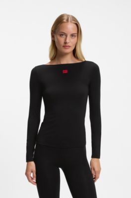 Slim-fit underwear top in stretch fabric, Black