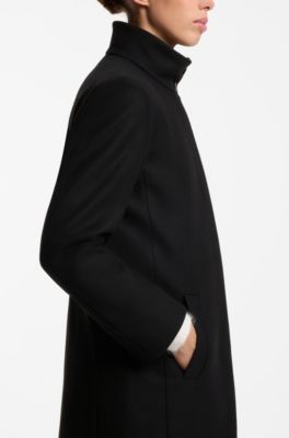 울 블렌드 레귤러 핏 코트, 블랙
