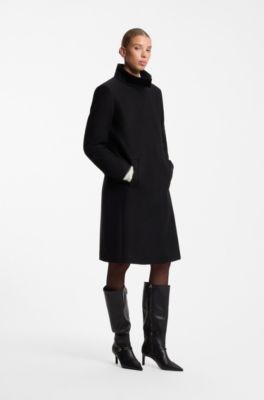 Regular-fit coat in a wool blend, Black